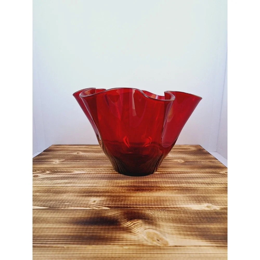Vintage Ruby Red Footed Ruffled Glass Candy - Fruit Dish‎ 5.5